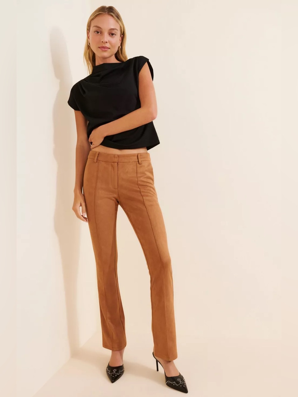 Lioness Bella Faux Suede Low Rise Straight Leg Pants Size M